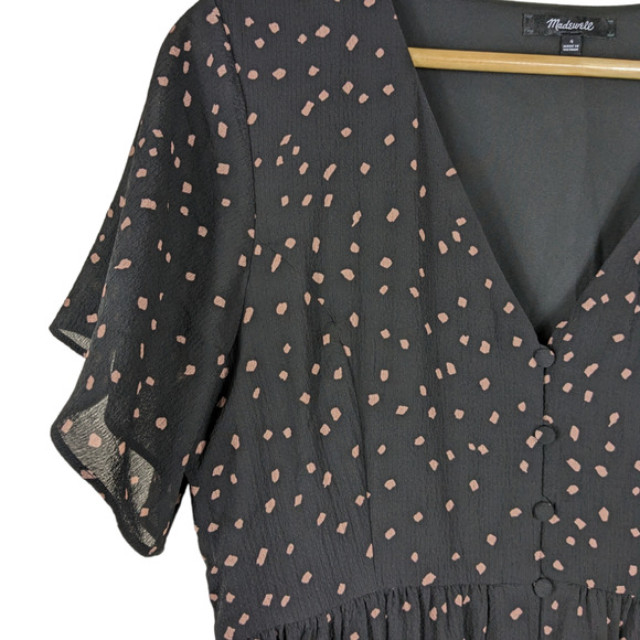 Madewell Womens Dress 4 Confetti Toss Black Short Flutter Sleeve Button Up Midi - Picture 3 of 12
